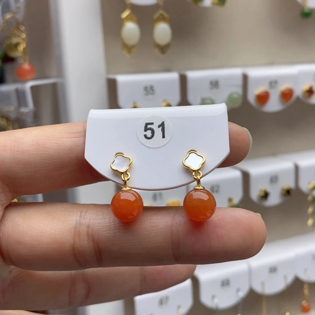 银S925镶嵌南红玛瑙耳饰