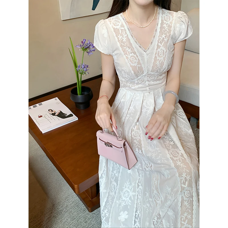 凌茜恣禾【春江花】国风新中式白色温婉大气温柔风法式旗袍连衣裙