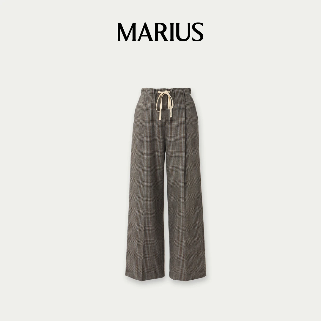 MARIUS-M-‘松松格’经典显瘦橡筋抽绳格纹裤