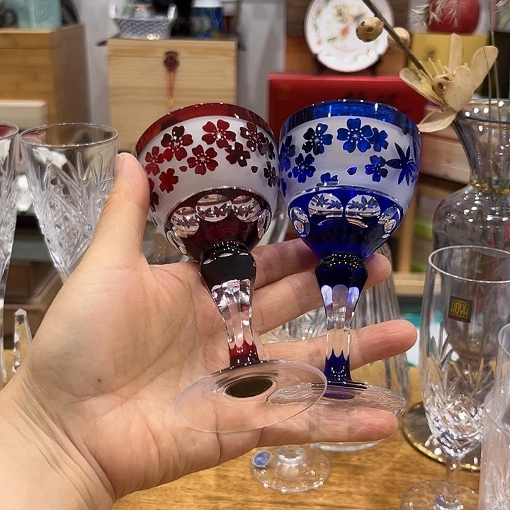 瓷片红蓝水晶对杯漂亮