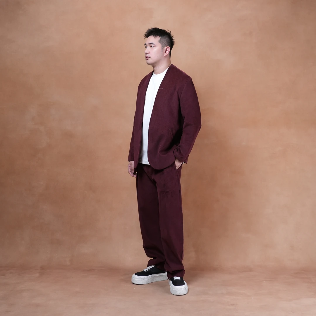 618-马丁叔叔 25新款轻奢纹理感无领西服西裤套装056