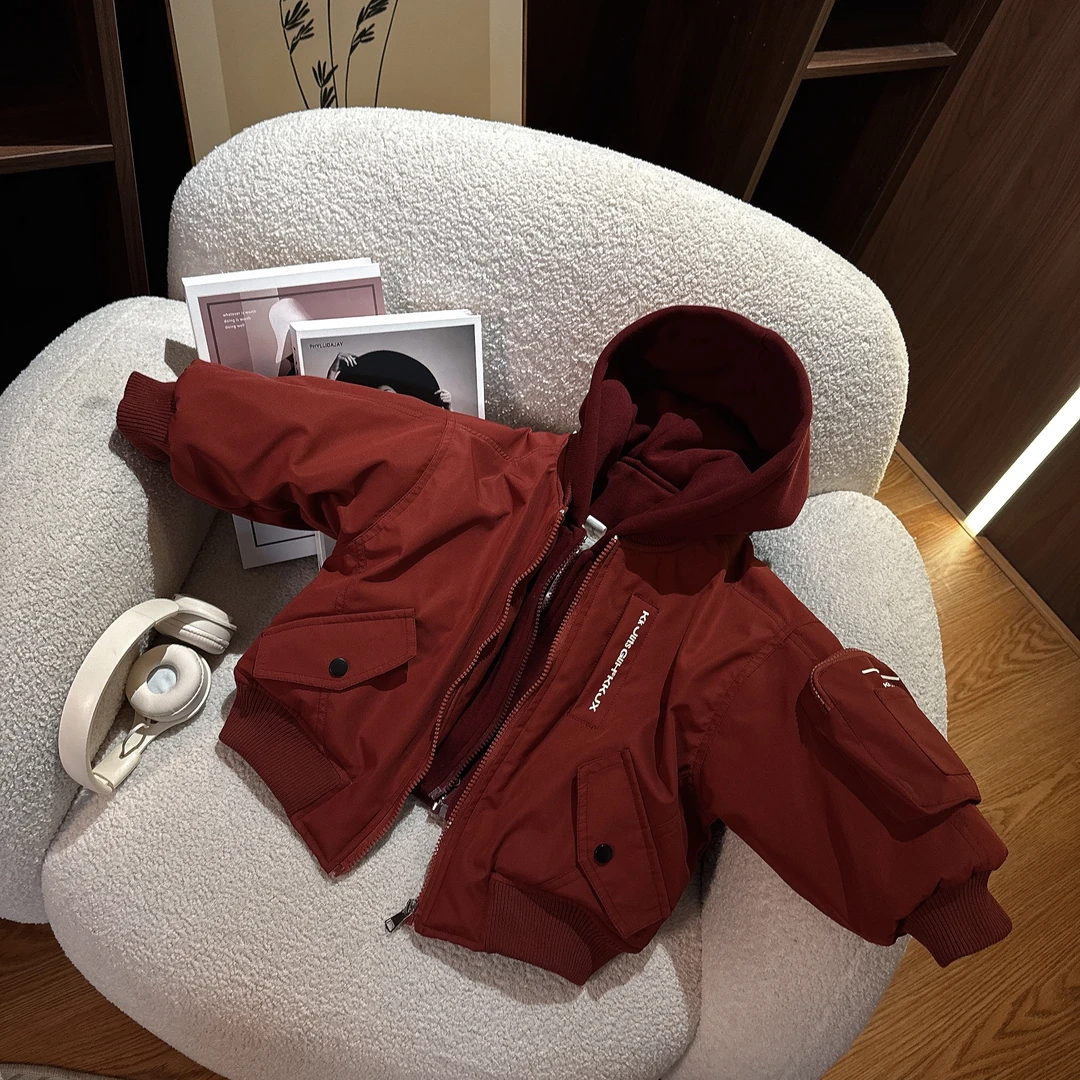 儿童冬季假两件派克服男童女童加厚外套KK1023