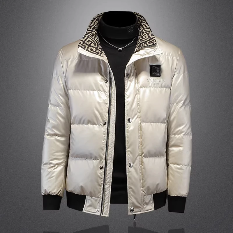 羽绒服男士90绒白鸭绒加厚亮面外套2025冬季新款高档轻奢欧洲站潮