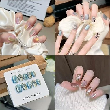 穿戴甲纯手工半手工默认微瑕no退no换显白气质美甲贴片~10片装