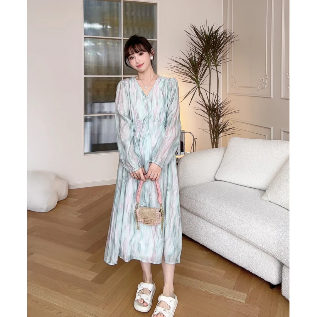 maodan/猫单【特调苏打】孕妇装中长款碎花连衣裙2025新款时髦春装.