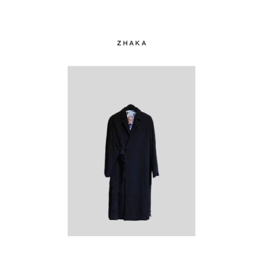 ZHAKA/水墨极简长款羊绒大衣外套zk2990