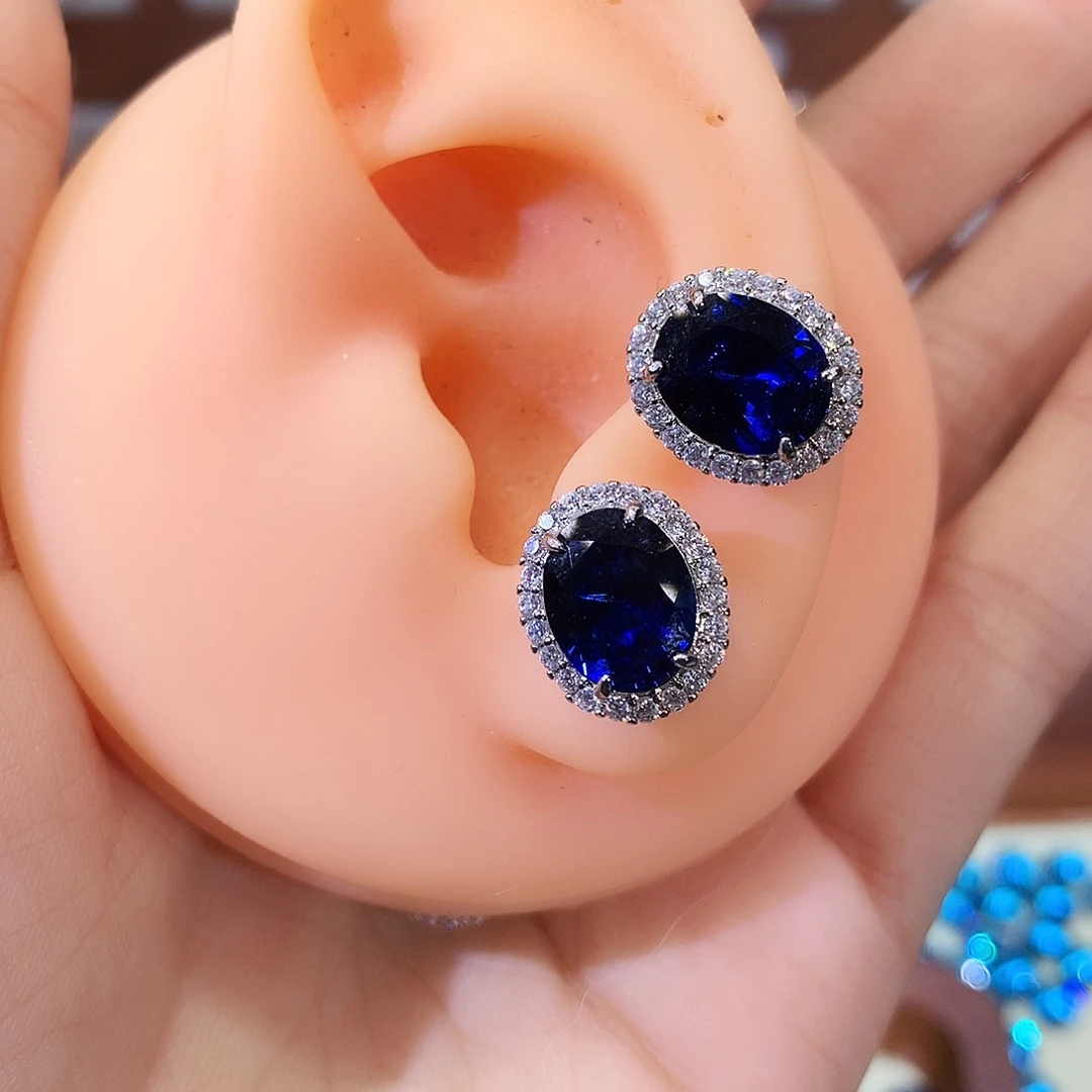 耳饰蓝宝石银S925镶嵌白810