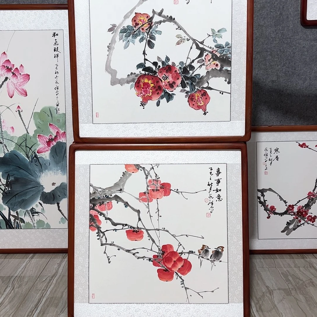国画书画作品带框63×63