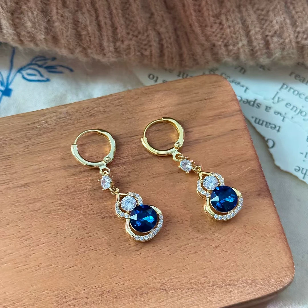 铜合金耳饰 蓝色小葫芦个性精致时尚百搭简约小耳扣女N3412