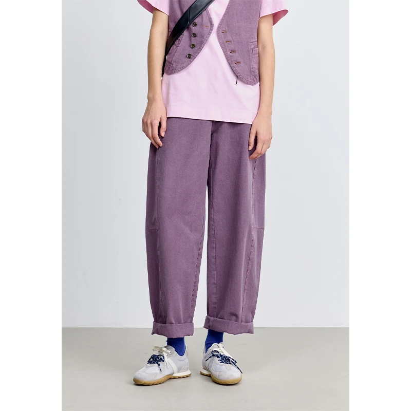 EIN/言山系工装风做旧明线破缝结构纯棉锥形长裤女装商场同款新品