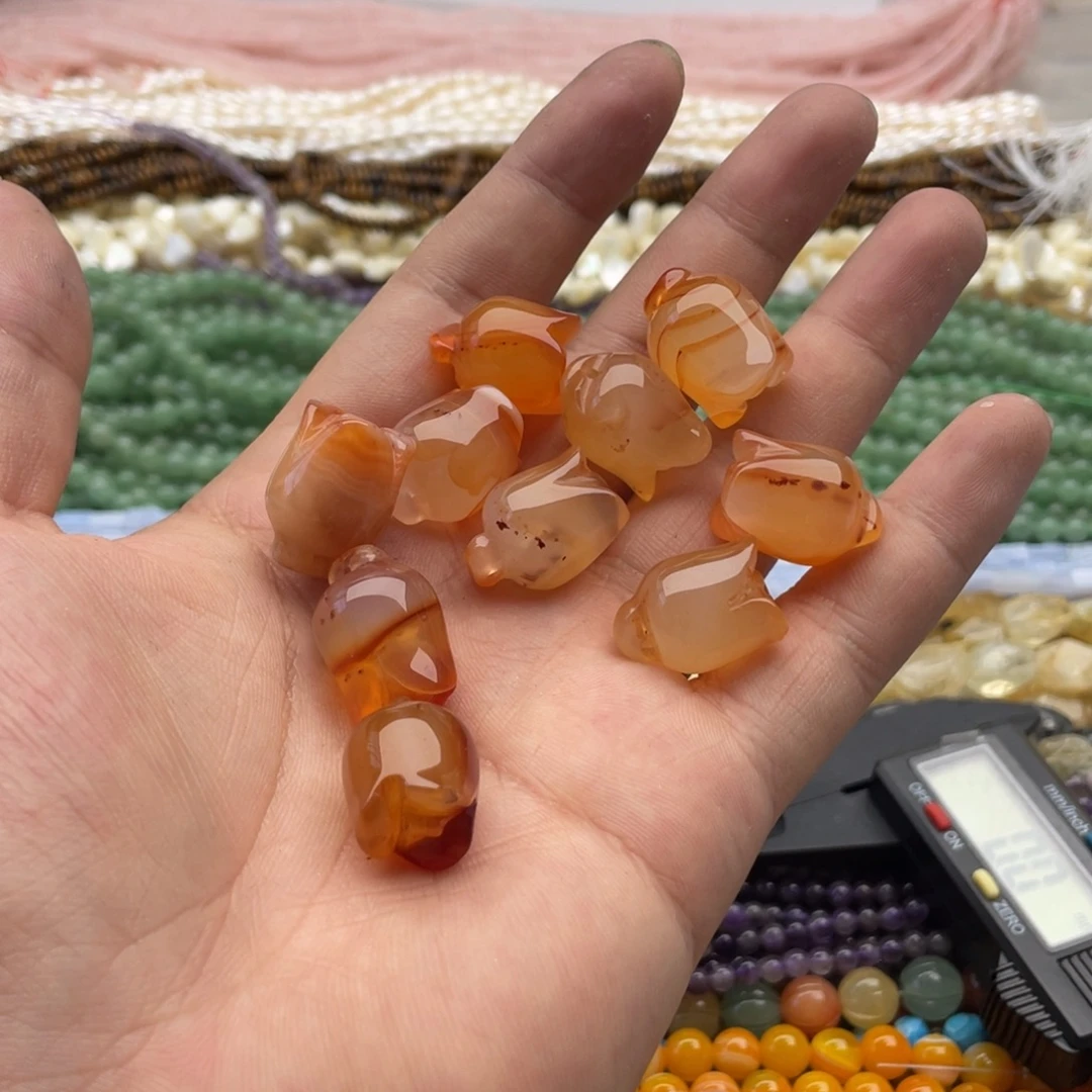 合金玛瑙/玉髓珠宝半成品三个装橘红玛瑙铃兰花吊坠15*18mm