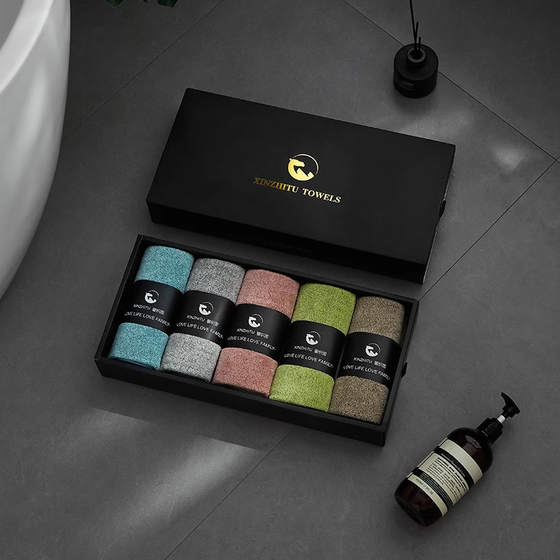 【五条装】素色毛巾柔软舒适细腻面巾吸水速干不易掉色礼盒装毛巾