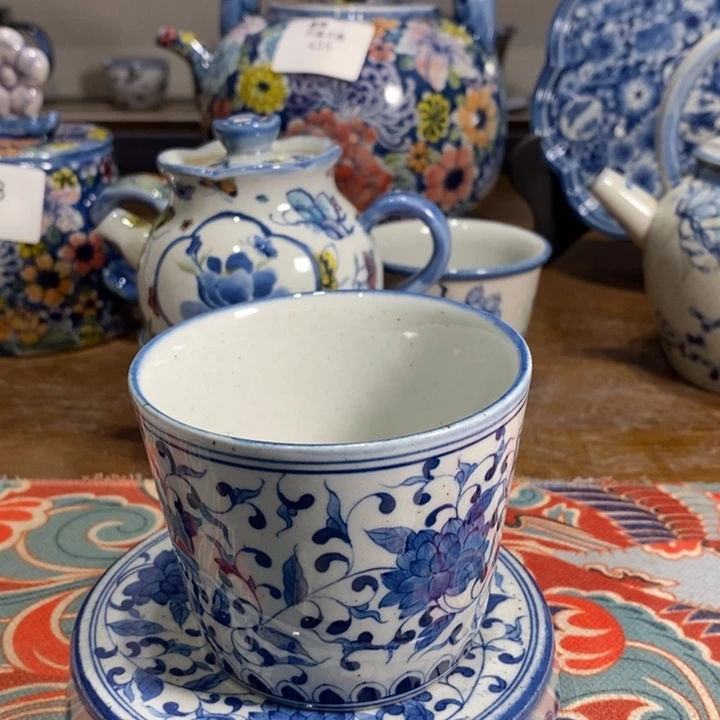 云***青花瓷景德镇手绘缠枝莲水杯套组