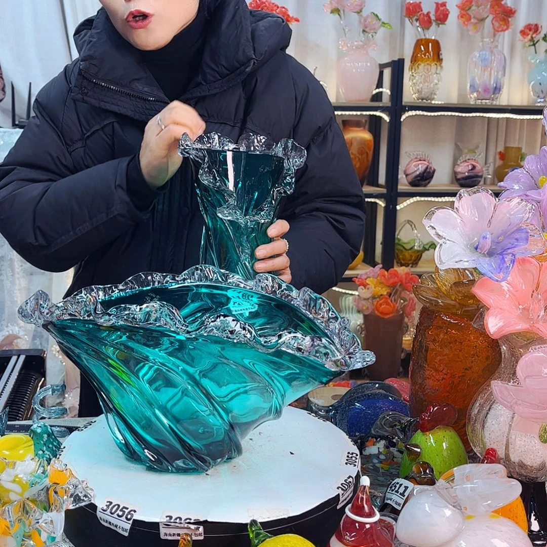 家悦琉璃花瓶摆件果盘