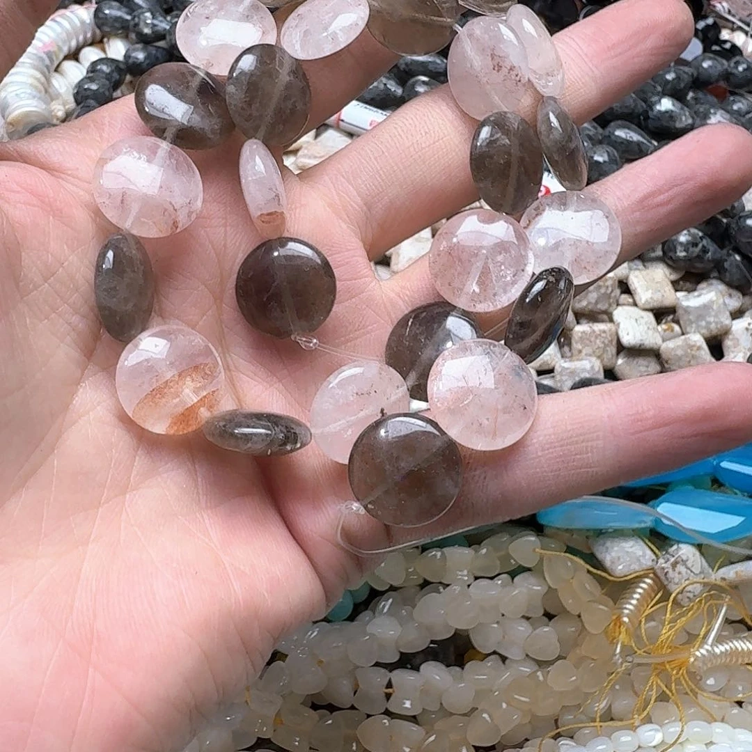 玛瑙/玉髓合金珠宝半成品一条15mm茶晶红胶花