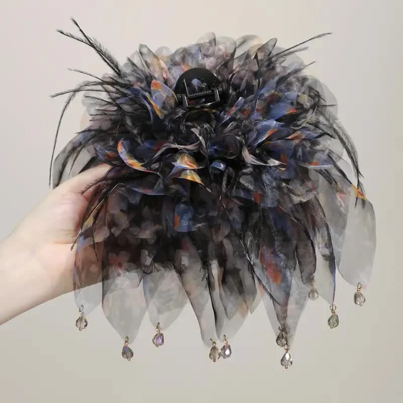 【公主的裙摆】抓夹花朵羽毛大号抓夹显发量夏装轻纱时尚百搭头饰