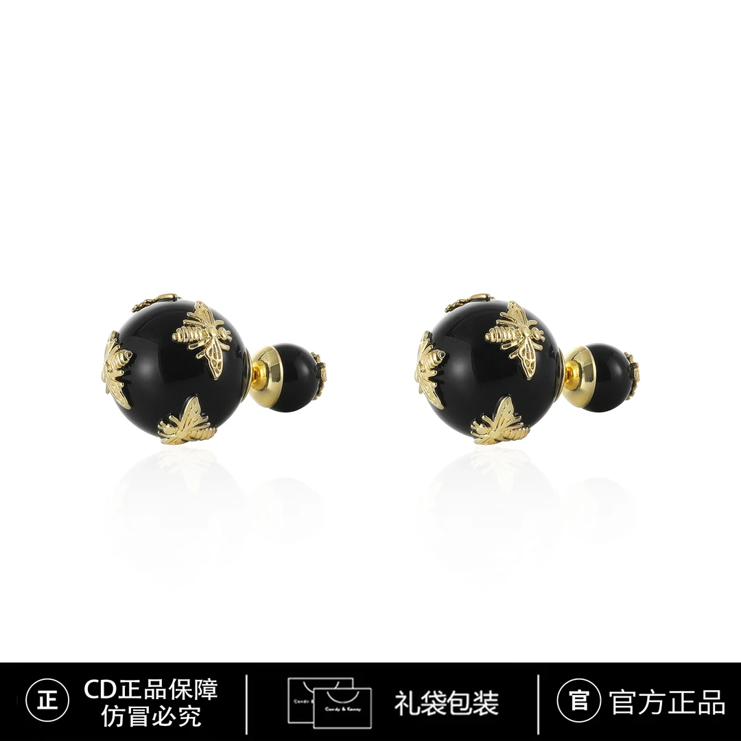 CARSAILN 电镀K金 925银针【CD蜜蜂】 黑色轻奢时尚小众耳钉 3854