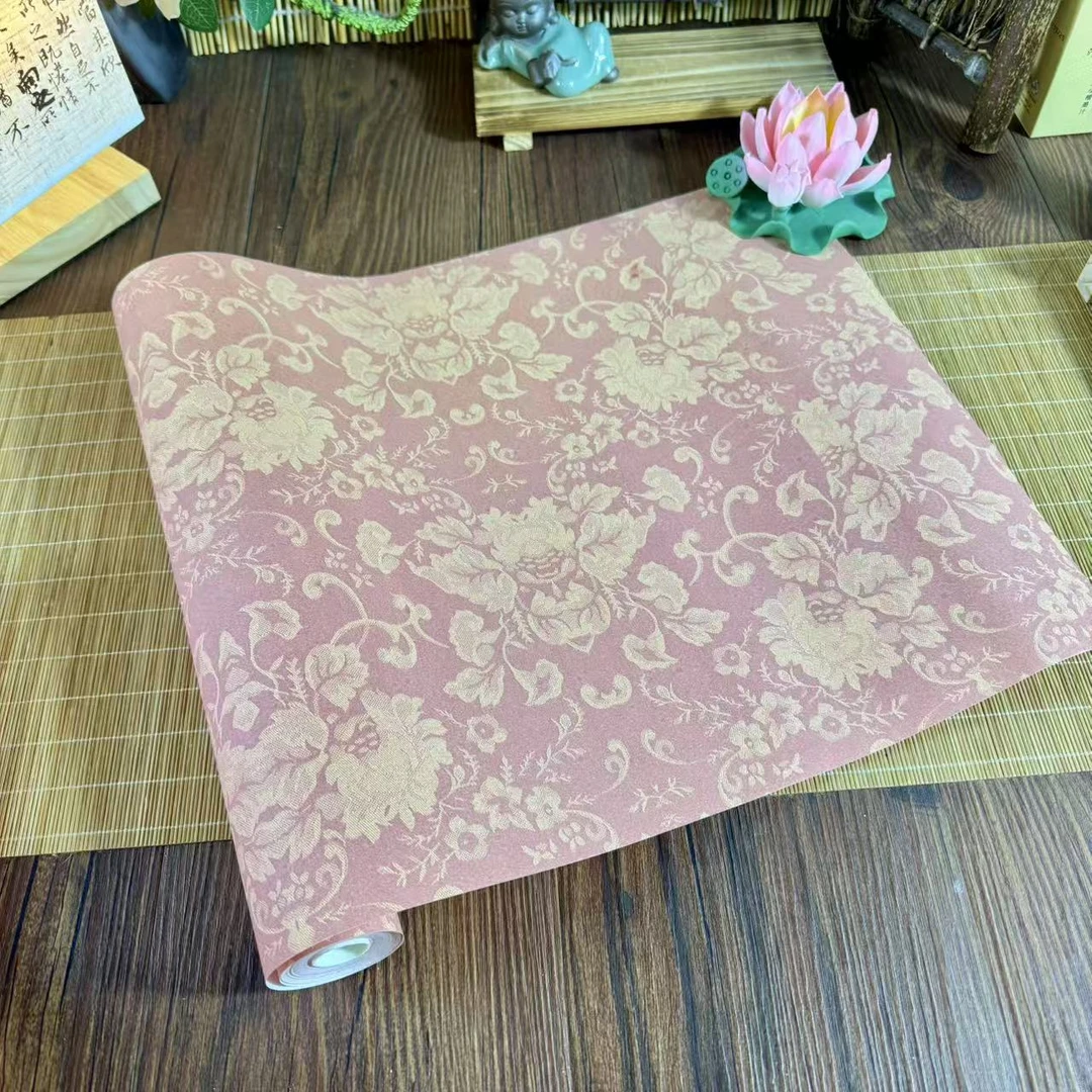 微喷蜡染【宋锦红色拼接长卷】小楷行草书半生熟宣纸