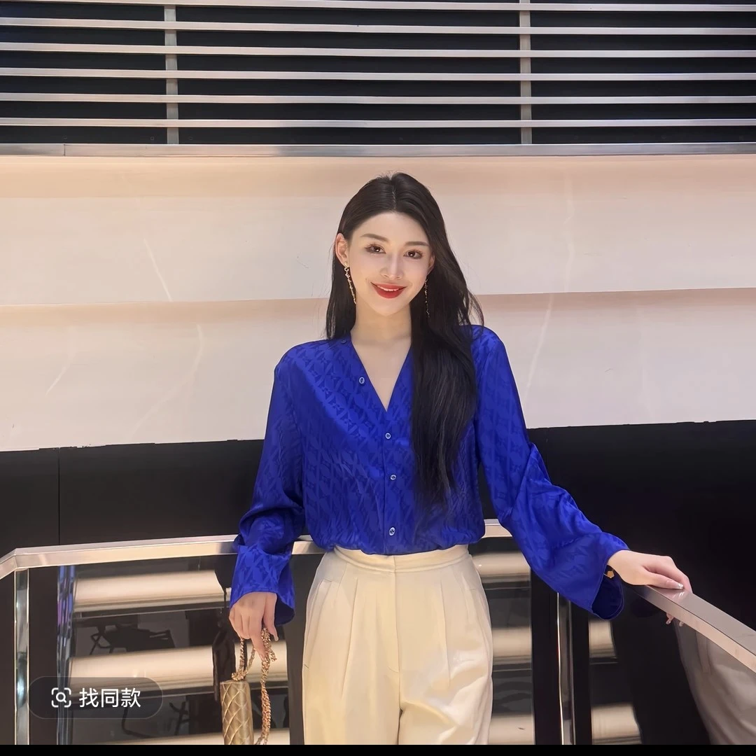 GIRDEAR/哥弟新款休闲几何图衬衣时尚百搭简约缎面长袖衬衫130002