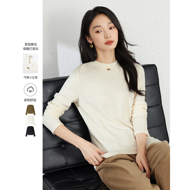 【程总专属】梵希蔓磨毛保暖打底衫显瘦长袖T恤内搭圆领上衣M9267