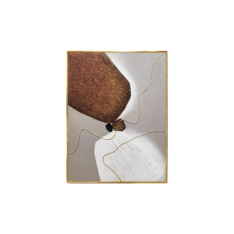 《石来运转》现代轻奢橙色客厅装饰画手绘油画餐厅玄关竖版肌理画