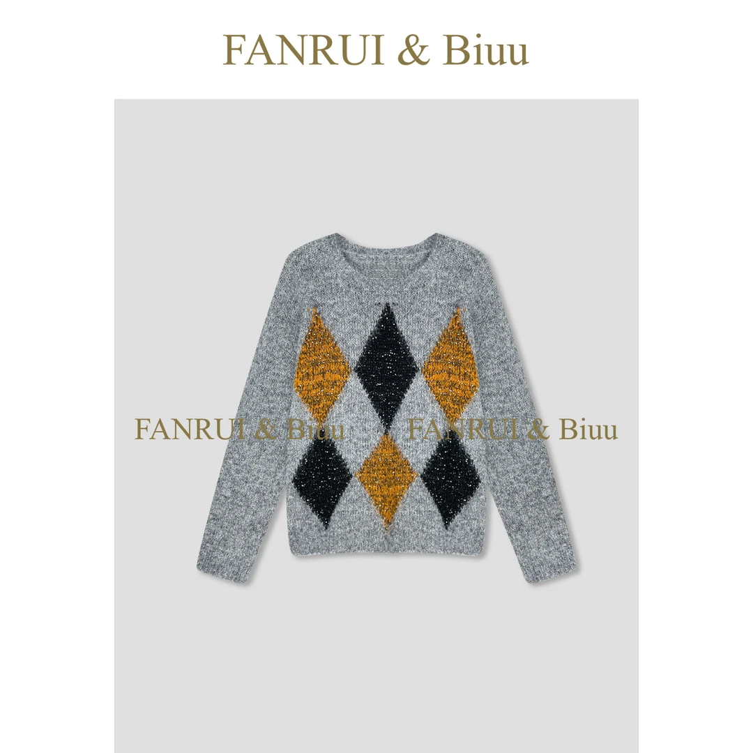 FANRUI/泛芮「贝贝biuu」羊毛混织减龄洋气菱格设计感针织衫B18689