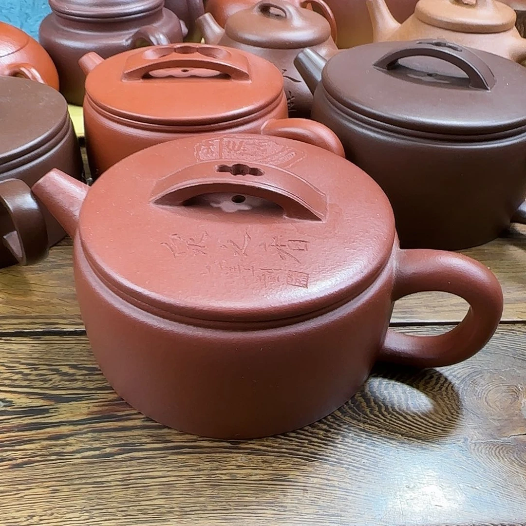 紫砂茶壶汉瓦紫泥刻绘