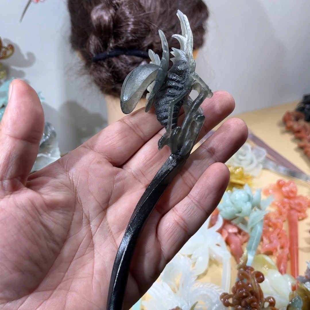 流***年蛇纹石玉未镶嵌发簪