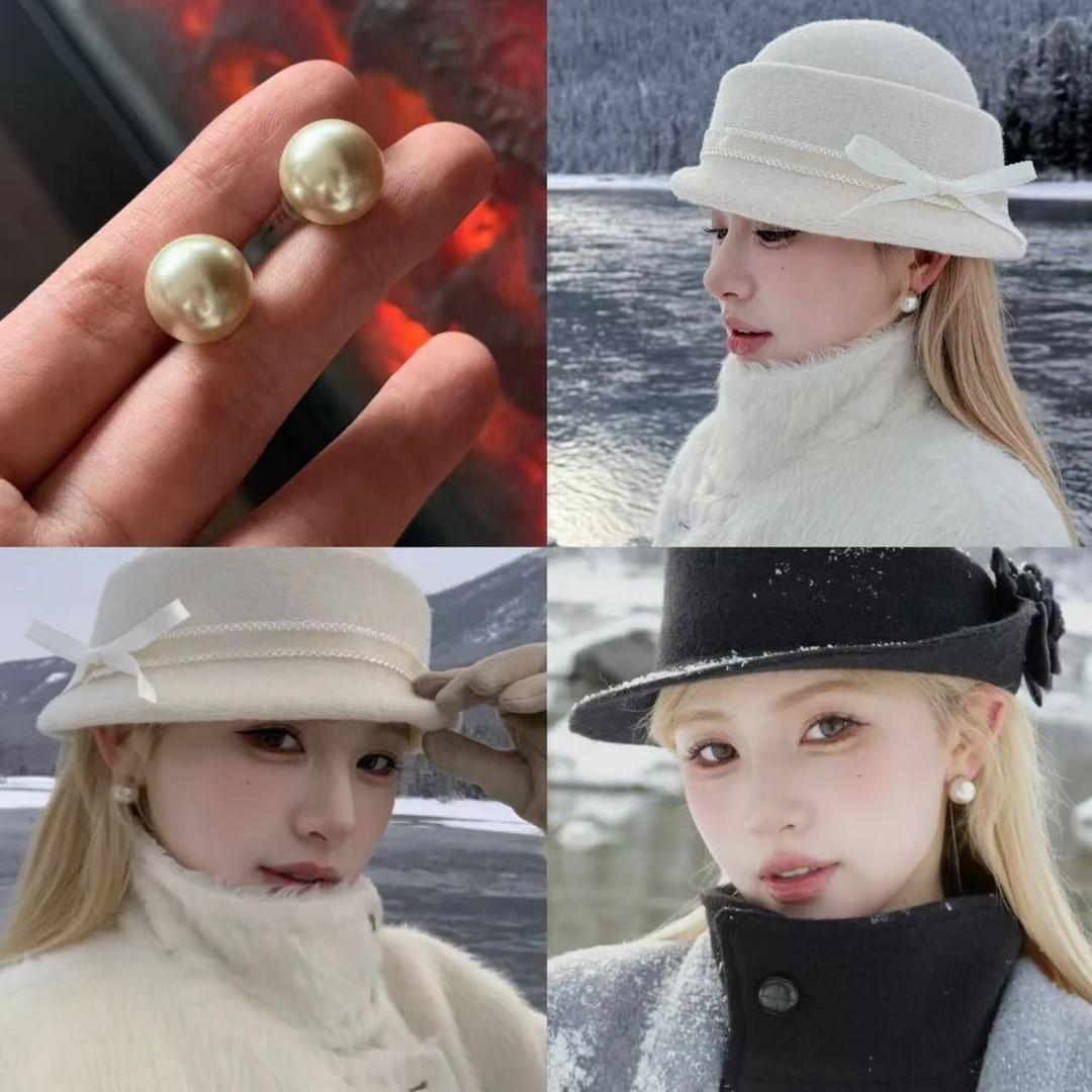 铜合金仿珍珠耳饰 hucares 「雪境珠光」定制巨显脸小进口贝珠简约