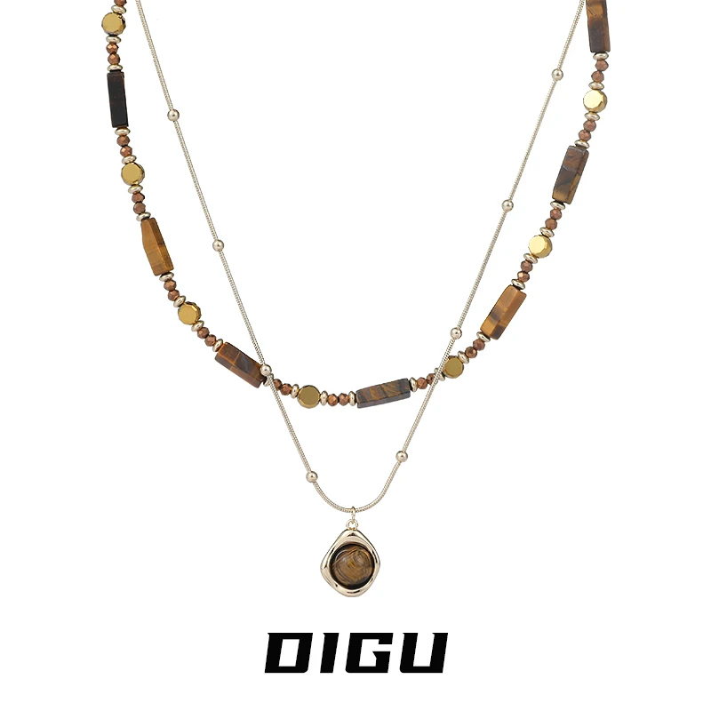 嘀咕家 铜合金项链 气质美拉德风项链秋冬毛衣链防虎眼石锁骨链