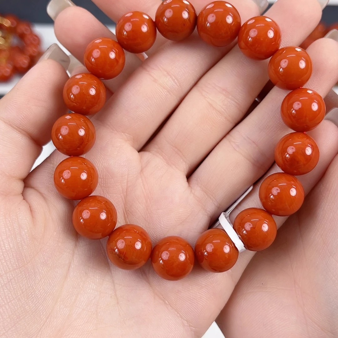 南红玛瑙未镶嵌瓦西柿子红满肉12mm手串