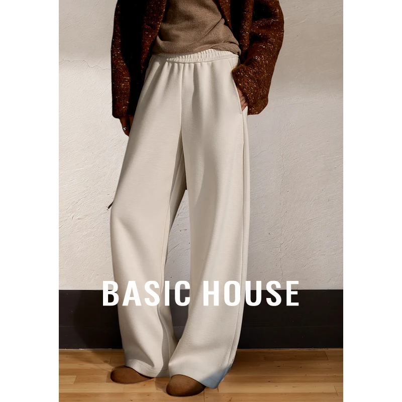 Basic House/百家好简约风松紧腰休闲裤女新款阔腿裤B1195B59332