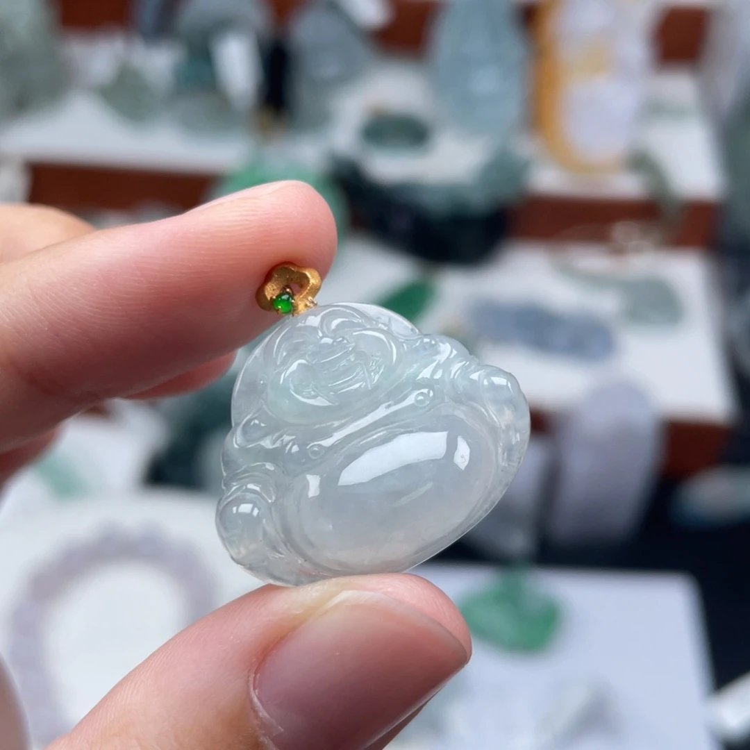 翡翠18K金镶嵌颈饰天然A货缅甸翡翠