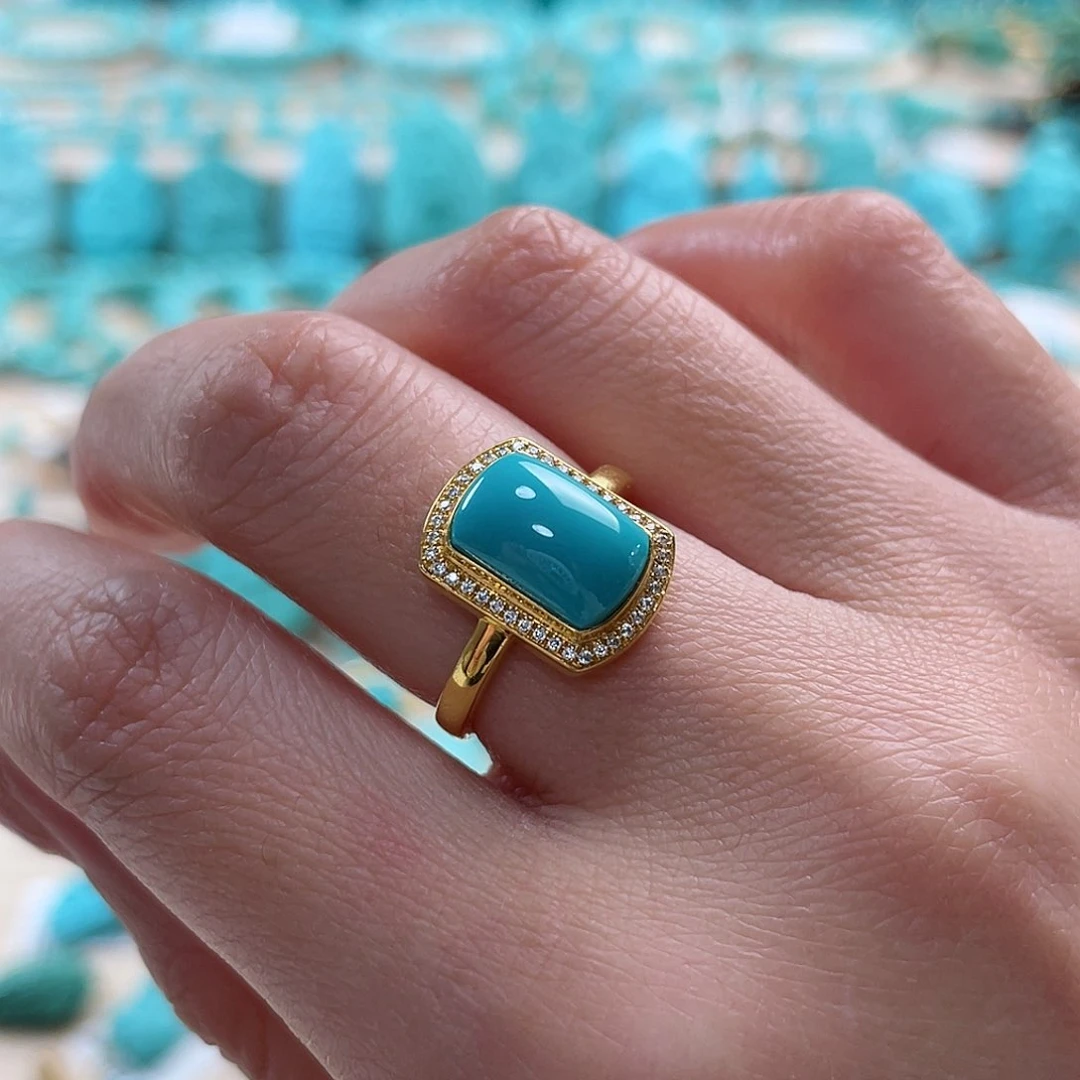 绿松石珠宝奇石18K金镶嵌