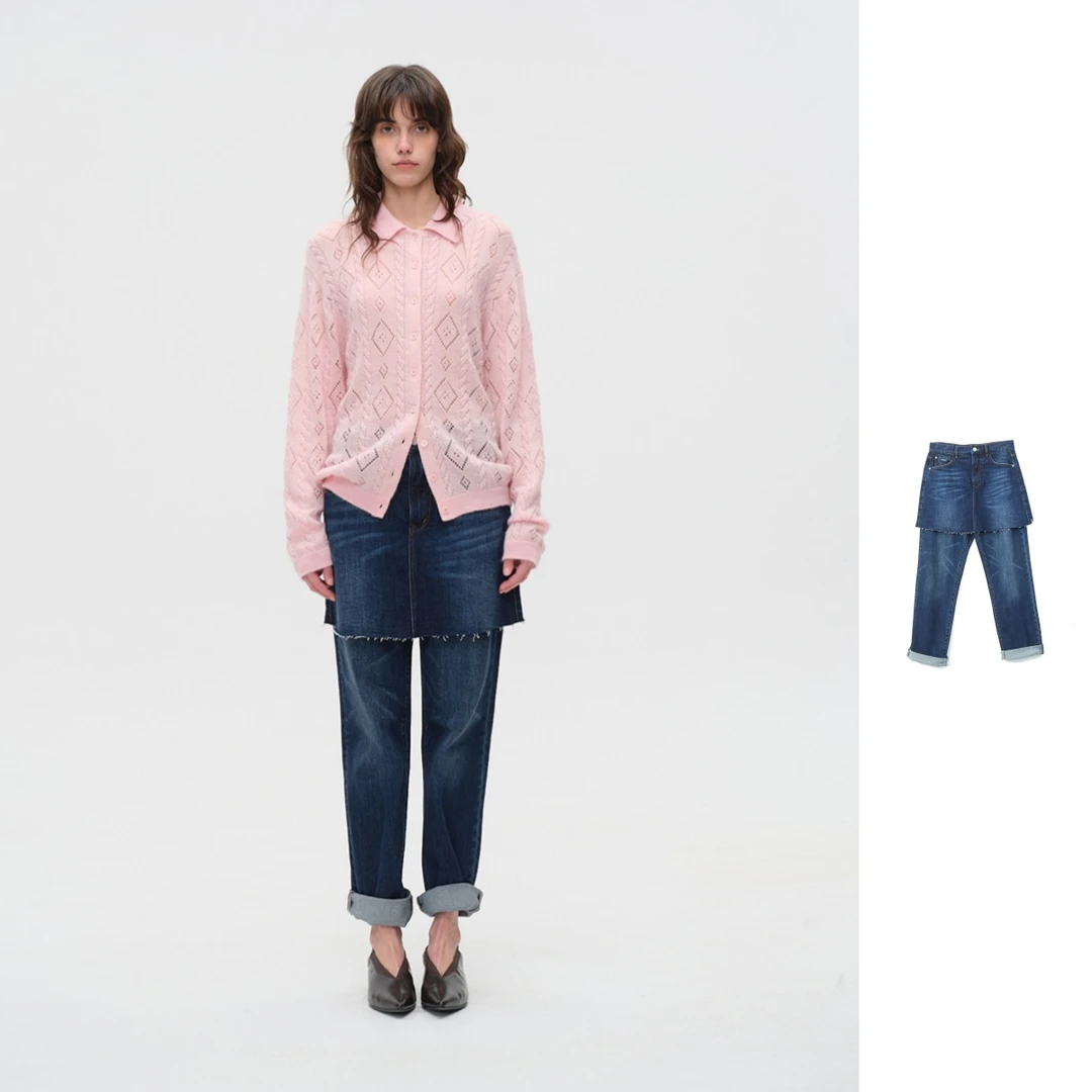 ASYUS   25秋季新品自带屁帘牛仔裤直筒裤裤修身型两件套