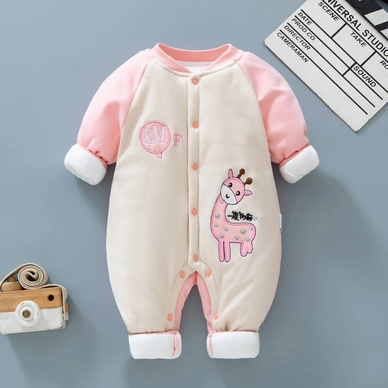 新生婴儿冬装加厚纯棉夹棉6-12个月03男女宝宝连体衣哈衣爬服冬季