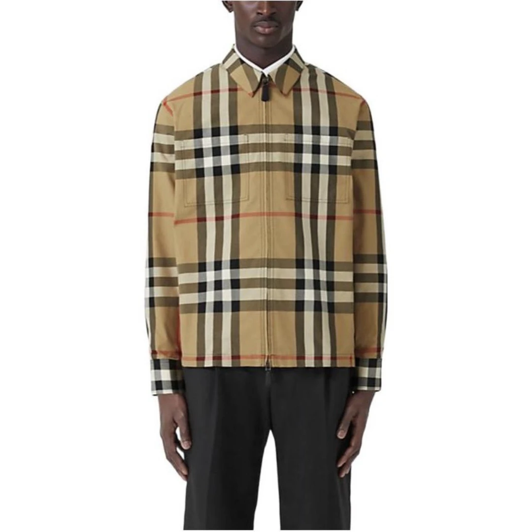 99新 BURBERRY/博柏利 1709/卡其色格纹翻领衬衫/XXS码（os）