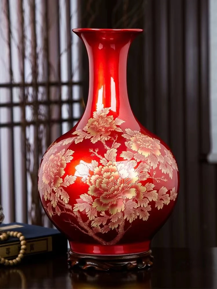 景德镇高温陶瓷中国红赏瓶一只