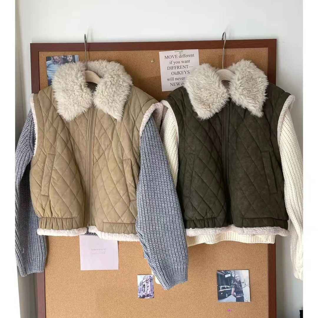 翻领毛领正反两穿夹棉外套马甲