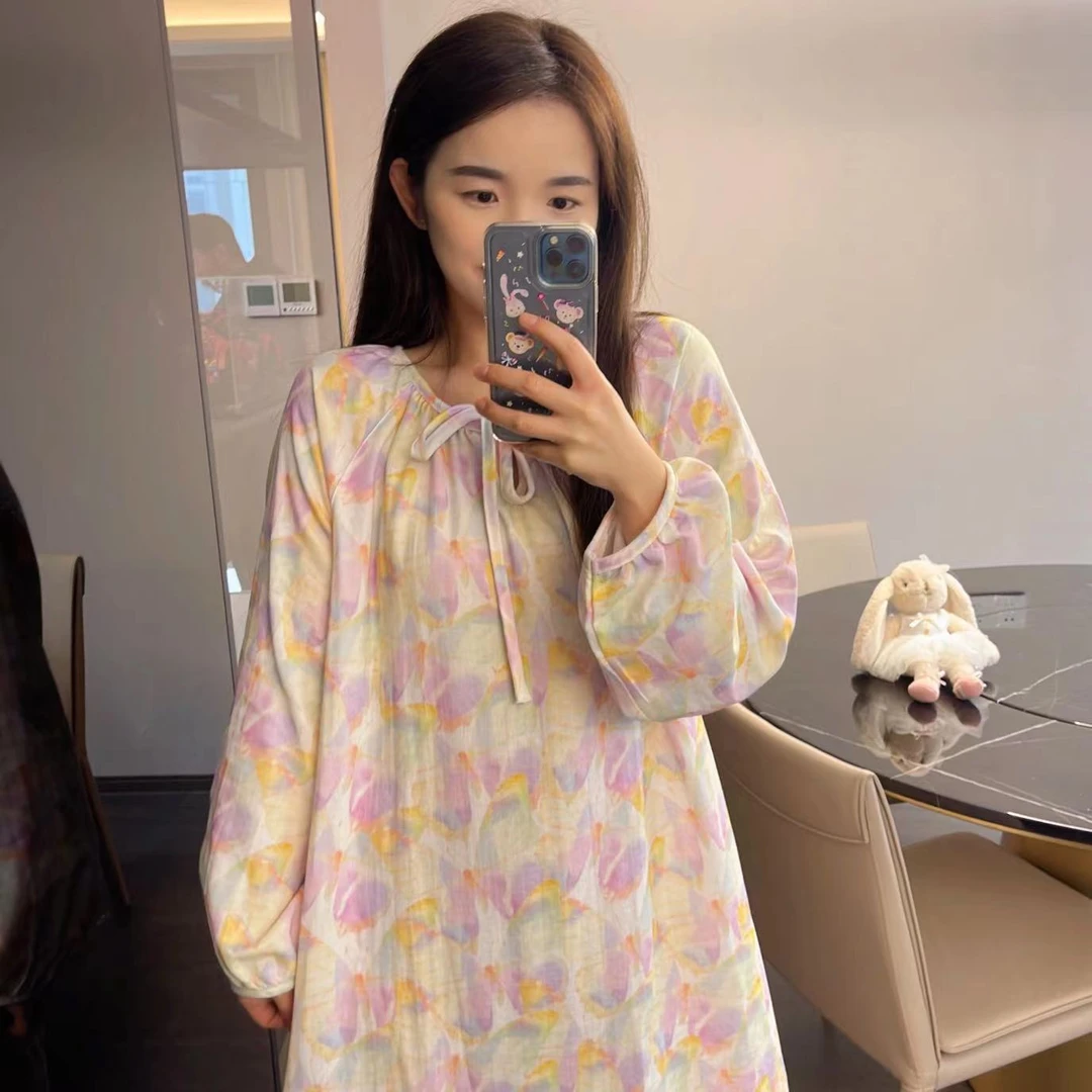 禾昊嘉仪【有氧精梳棉】婴儿棉睡裙全棉纯棉睡衣女士家居服可爱