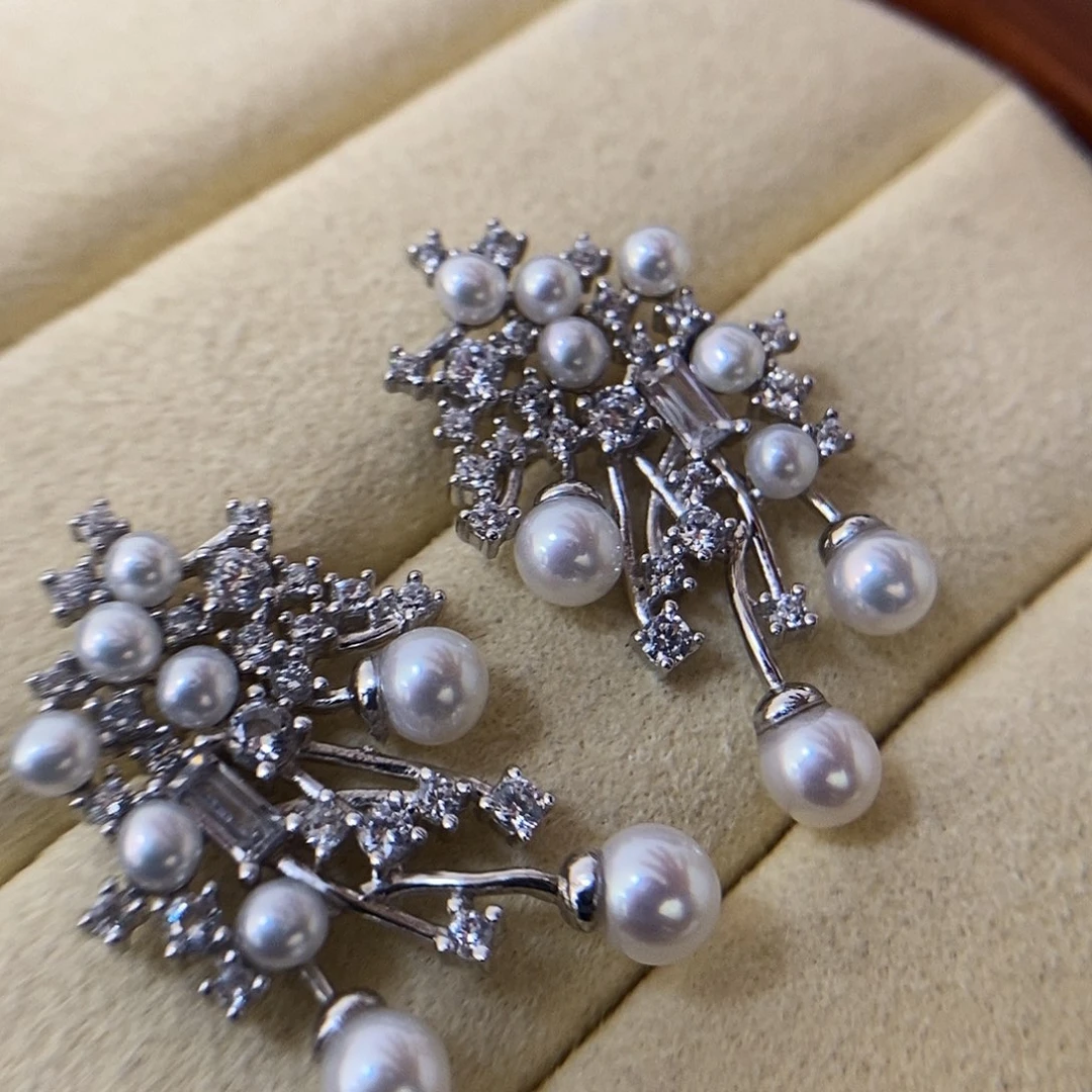 淡水珍珠耳饰银S925镶嵌