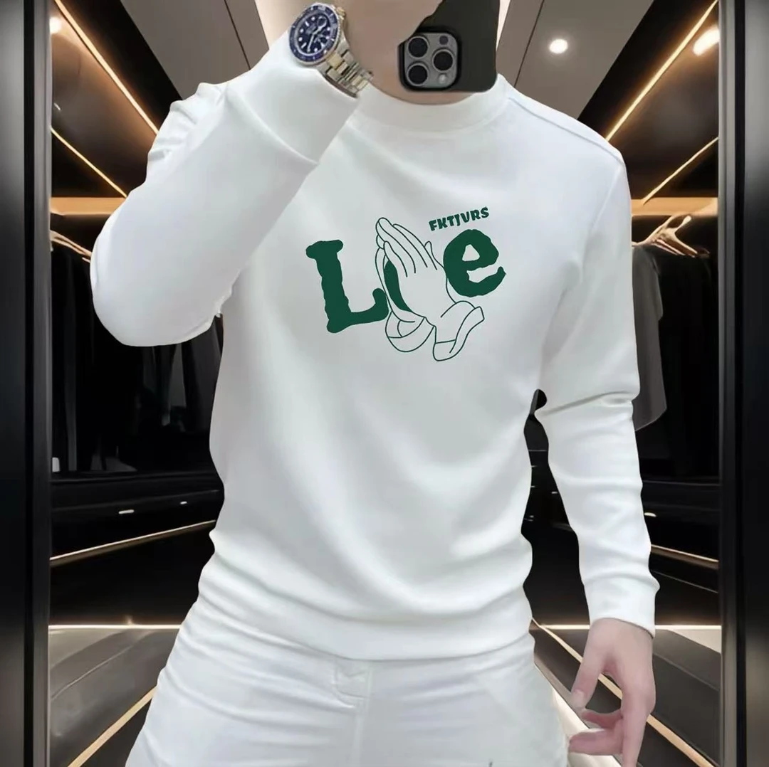 潮牌潮流个性重磅圆领痞帅年轻修身休闲秋冬季印花时尚男士卫衣