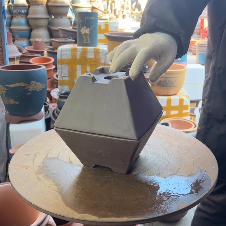 紫砂宜兴紫砂花盆花盆紫方斗一对小