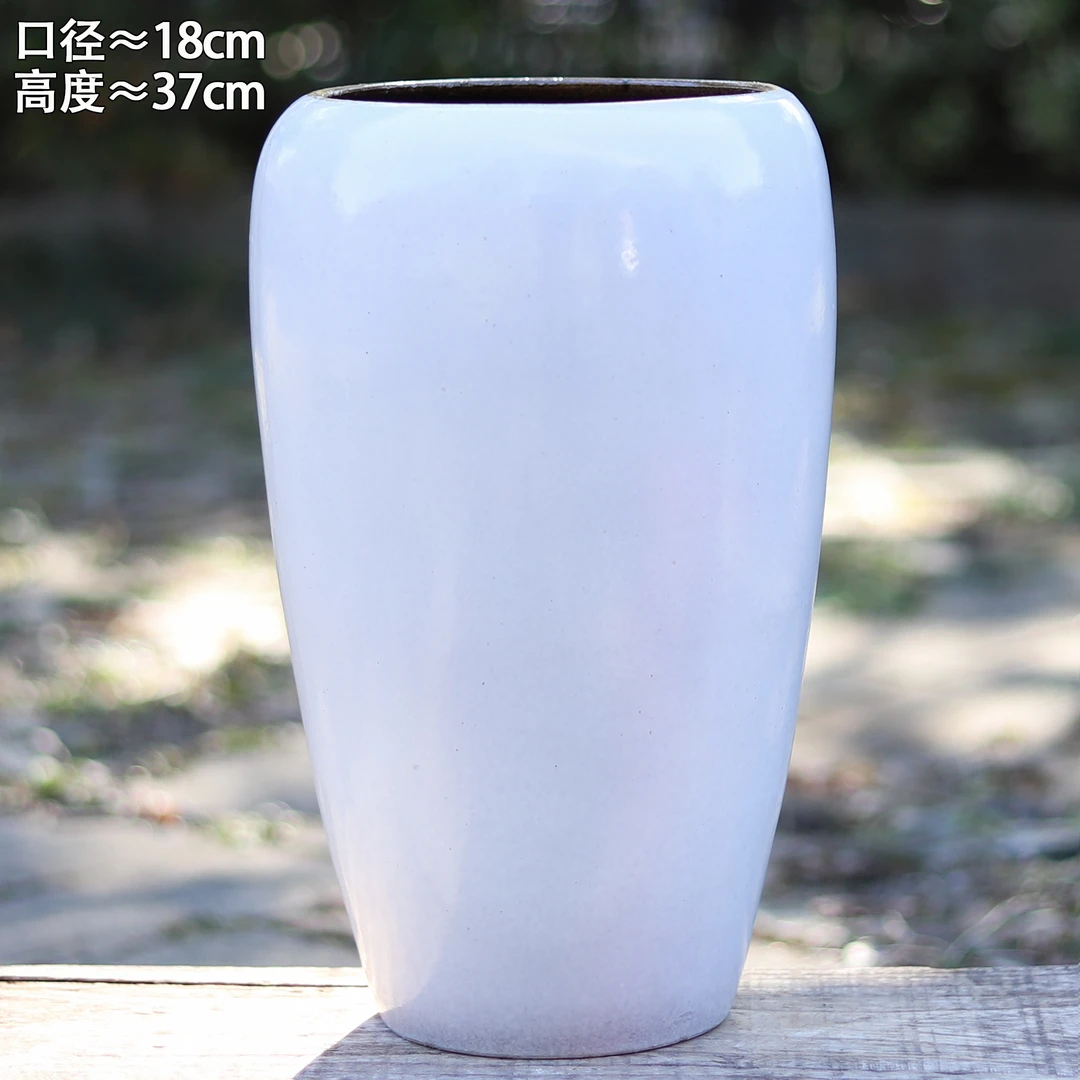 白色简约侘寂风高筒花盆多肉悬崖植物透气室内装饰盆景粗陶陶瓷盆