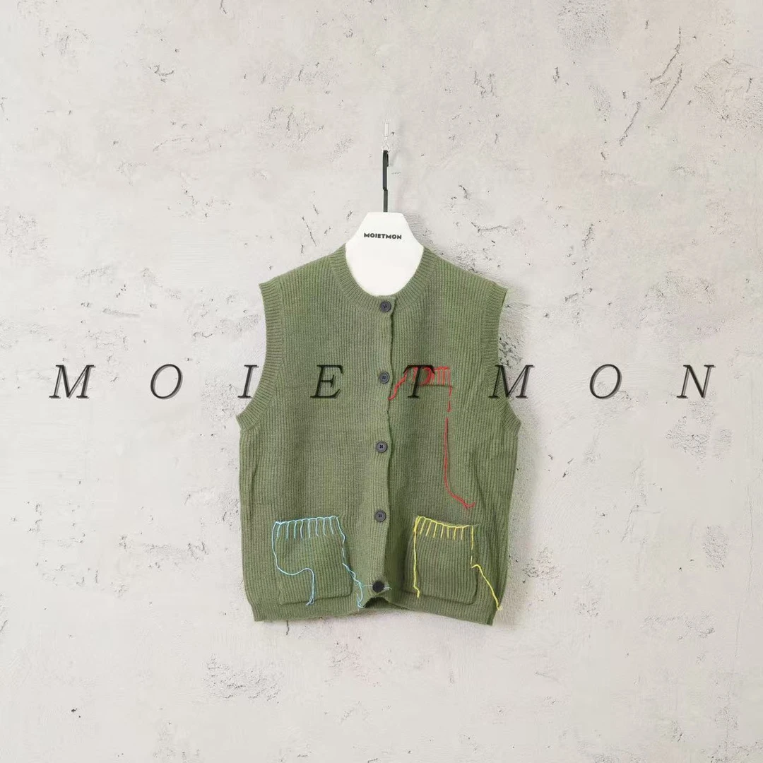 Moi et mon冬季新款小众设计师款马甲休闲百搭明线针织马甲