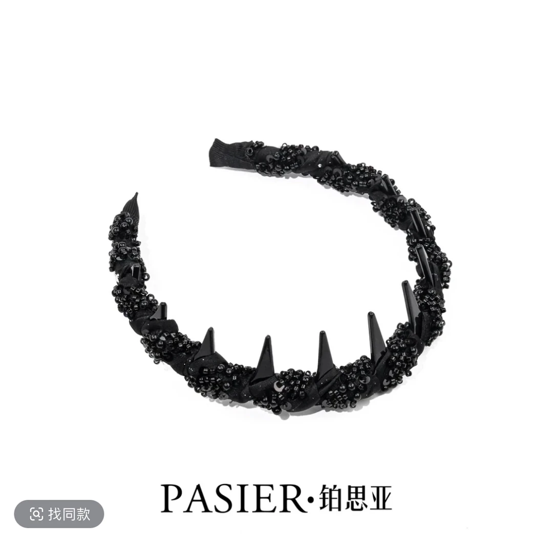 巴黎王妃轻奢气质小香风手工串珠发箍高颅顶发箍黑色百搭发卡头箍