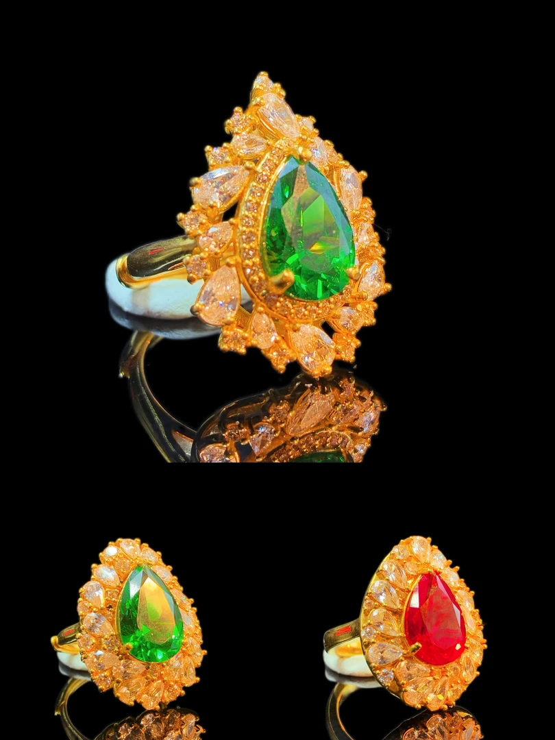 黄金足金999 镶嵌水滴爱心红 绿 黄金戒指百搭轻奢时尚系列