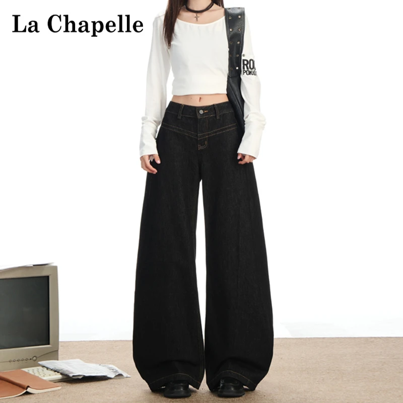 拉夏贝尔美式经典原色牛仔裤子女春秋季弯刀裤梨形身材显瘦阔腿裤