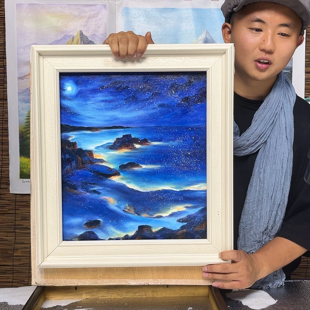 油画行路人小院绘画作品竞拍
