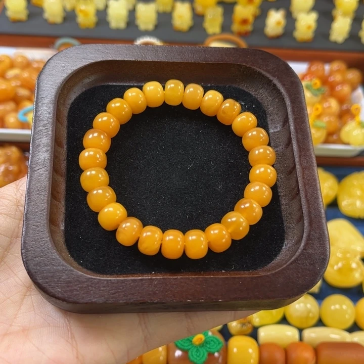 琥珀未镶嵌裸石卡9加老蜡手串精工微瑕